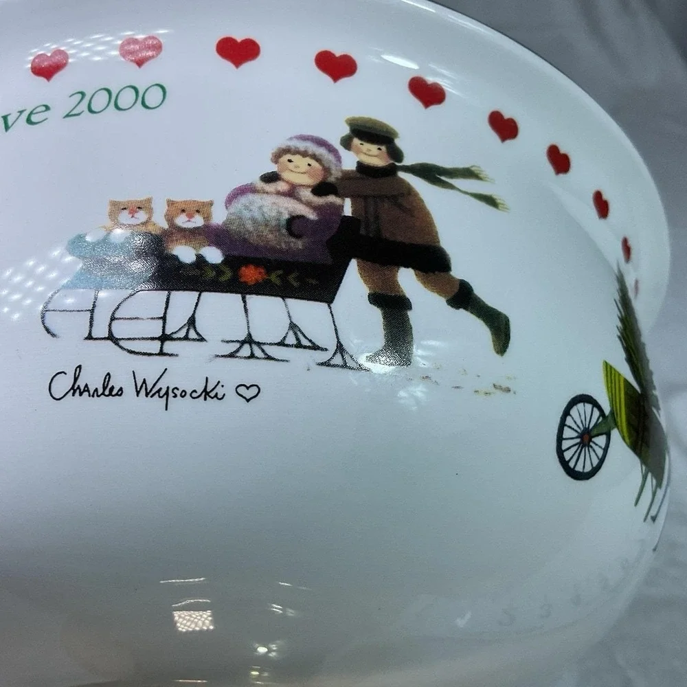 Charles Wysocki Christmas Love 2000 Pedestal Compote Bowl Teleflora Holiday VTG